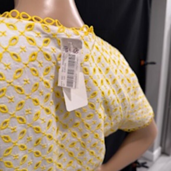 Gibson Latimer Cotton Midi Dress – Size M Yellow/White Embroidery Dress - Picture 8 of 9